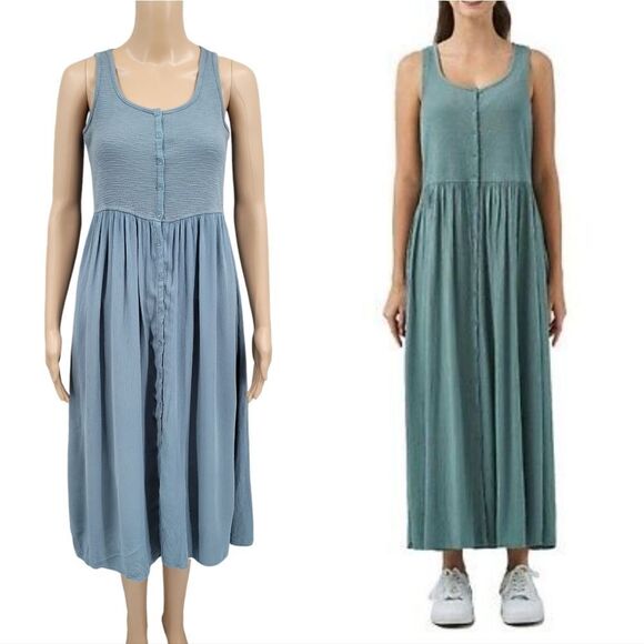 Frye Dessert Blue Button Front Midi Dress Sleeveless Women's Size XS - Picture 2 of 13